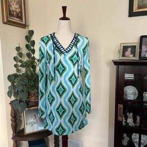 Macbeth Collection Blue & Green Hooded Swimsuit Coverup, sz XS